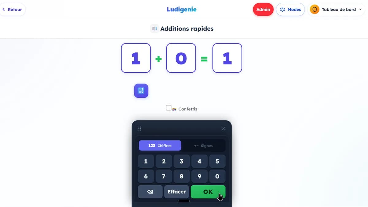 Additions rapides : jeu de maths en action sur Ludigenie