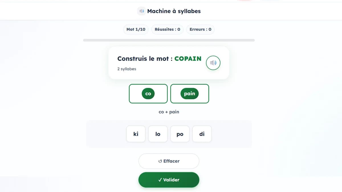 Machine à syllabes : jeu de lecture en action sur Ludigenie