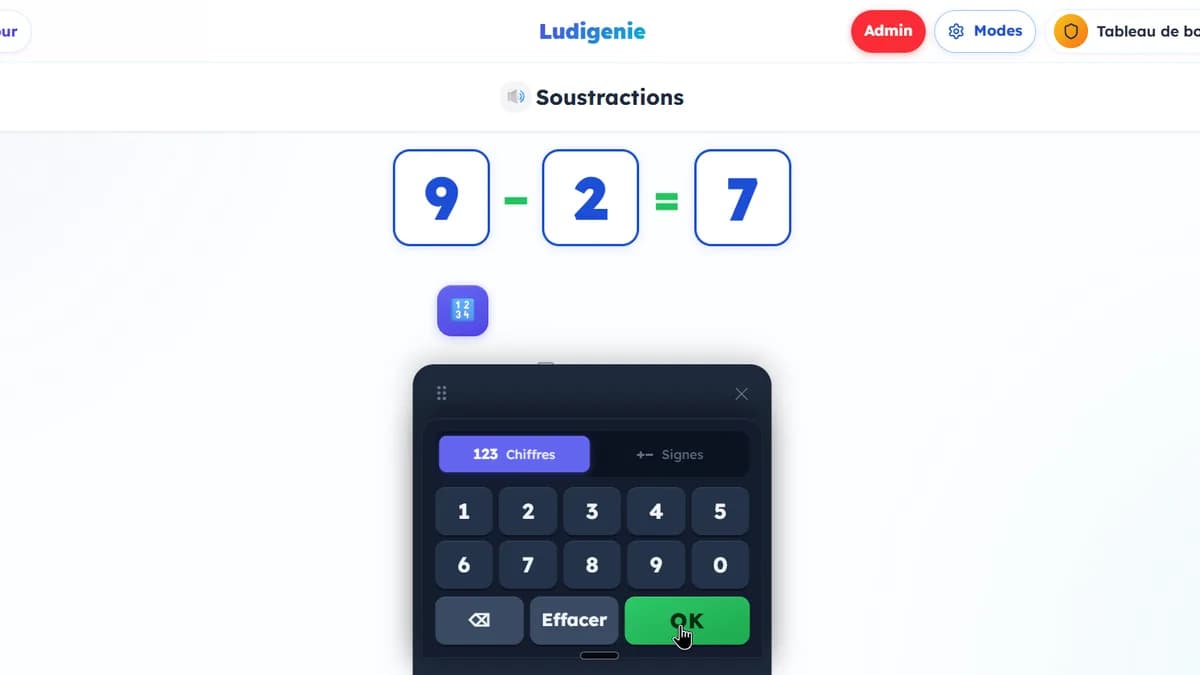Soustractions : jeu de maths en action sur Ludigenie